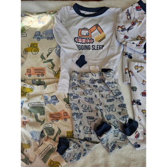 Carters Rugged Bear baby Toddler Boys Pajamas Lot 3 Sets Construction Trucks 12M - Picture 3 of 6